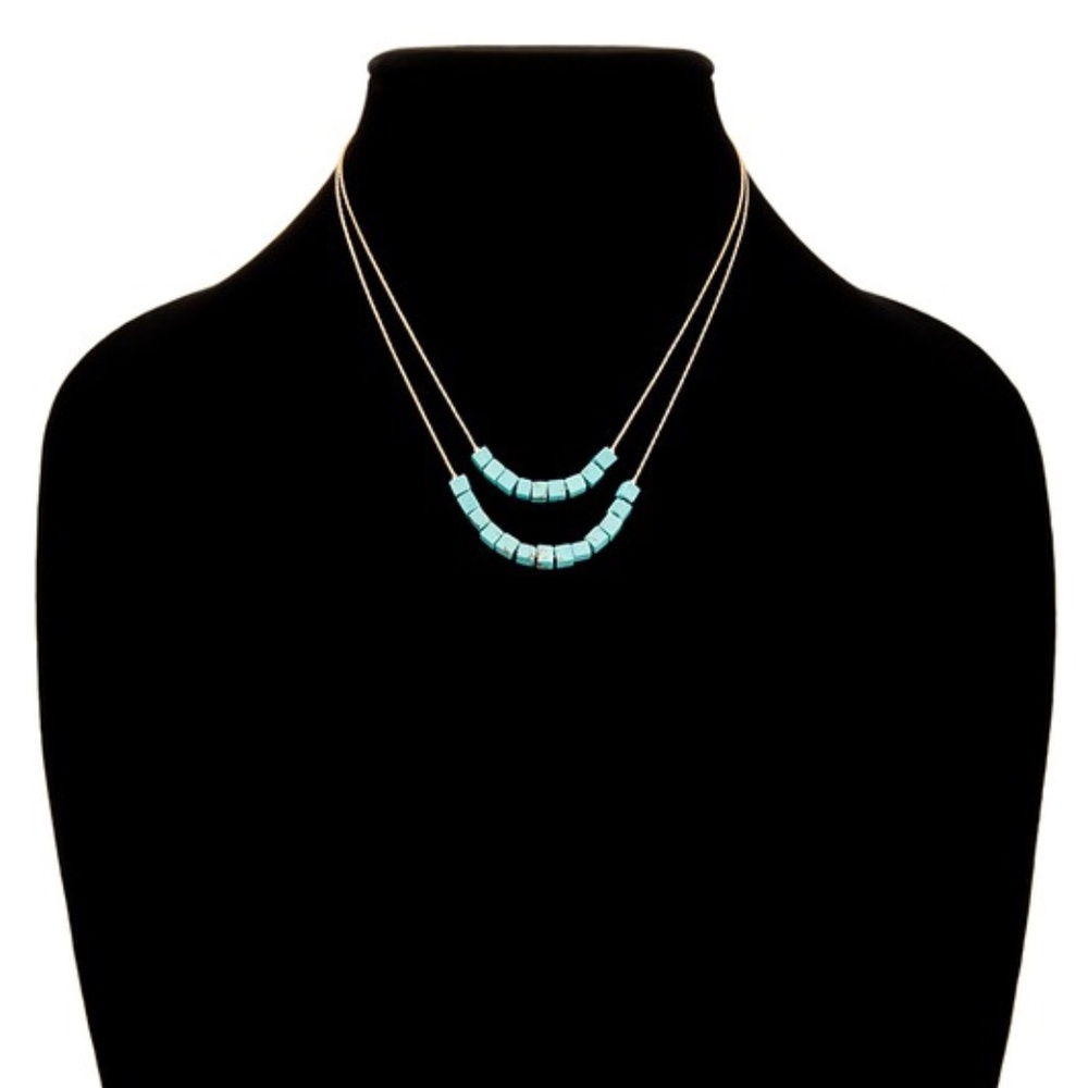 SOLD OUT Labradorite Cube Natural Stone Double Layer Necklace - Picture 3 of 4